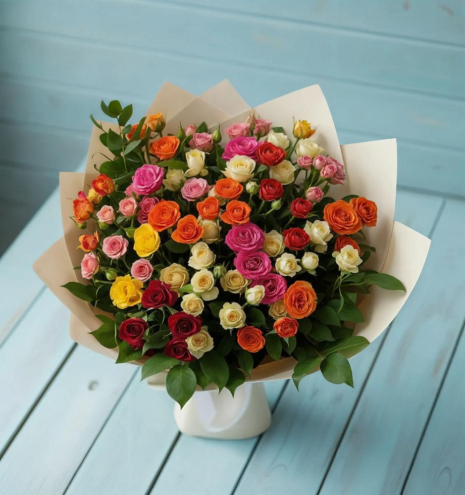 Букет Микс из разноцветных кустовых роз в Баргузине