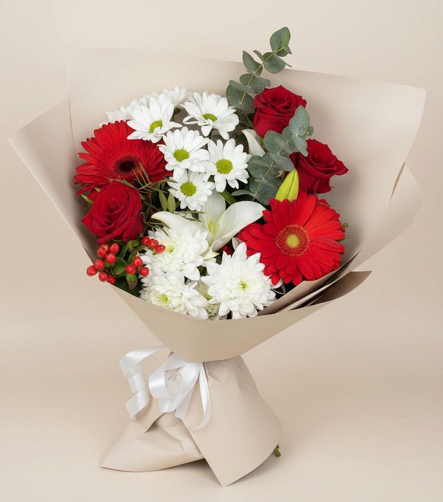 Букет цветов из: Розы, Хризантемы, Герберы и Лилии в Баргузине