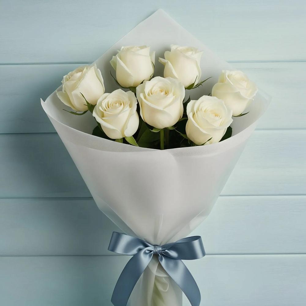 Букет 7 Белых роз Эдлесс Лав в Баргузине