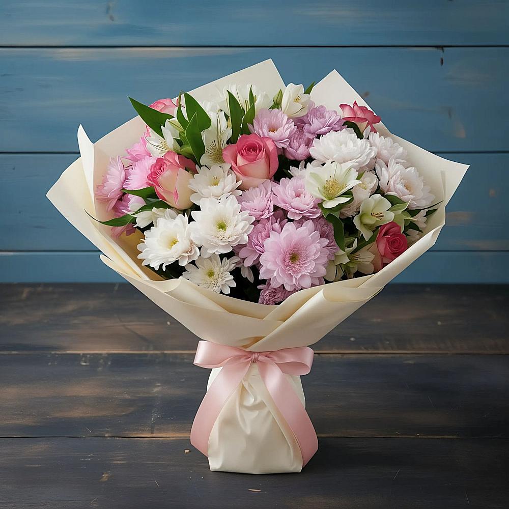 Букет цветов из: Хризантемы, Альстромерии и Розы в Баргузине